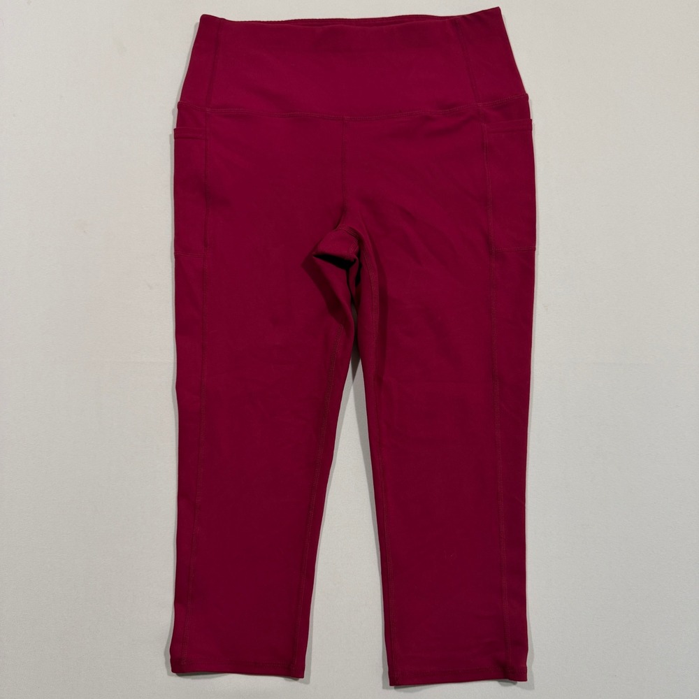 Skechers Go Walk Leggings Women M Burgundy Pink High Waist Crop Pockets Yoga